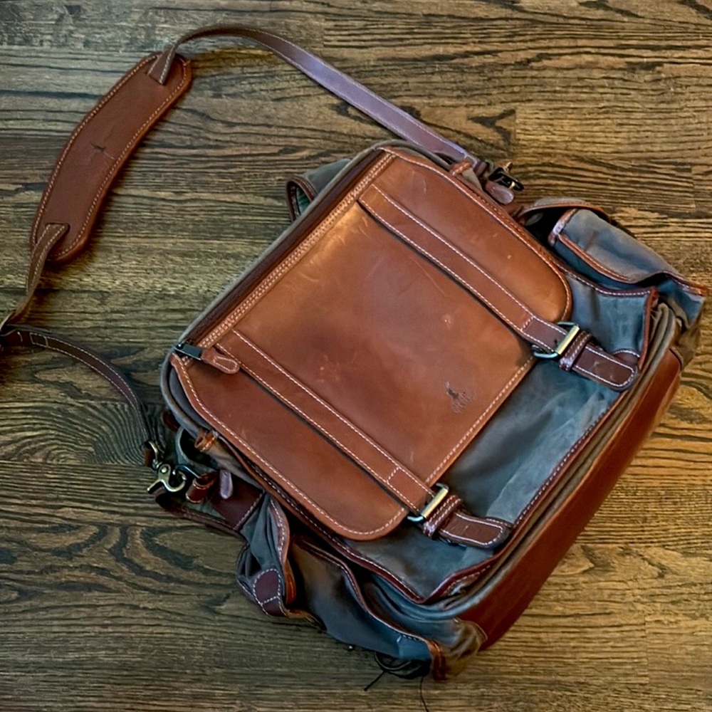 Justin Charles Leather Canvas Backpack Laptop Bag